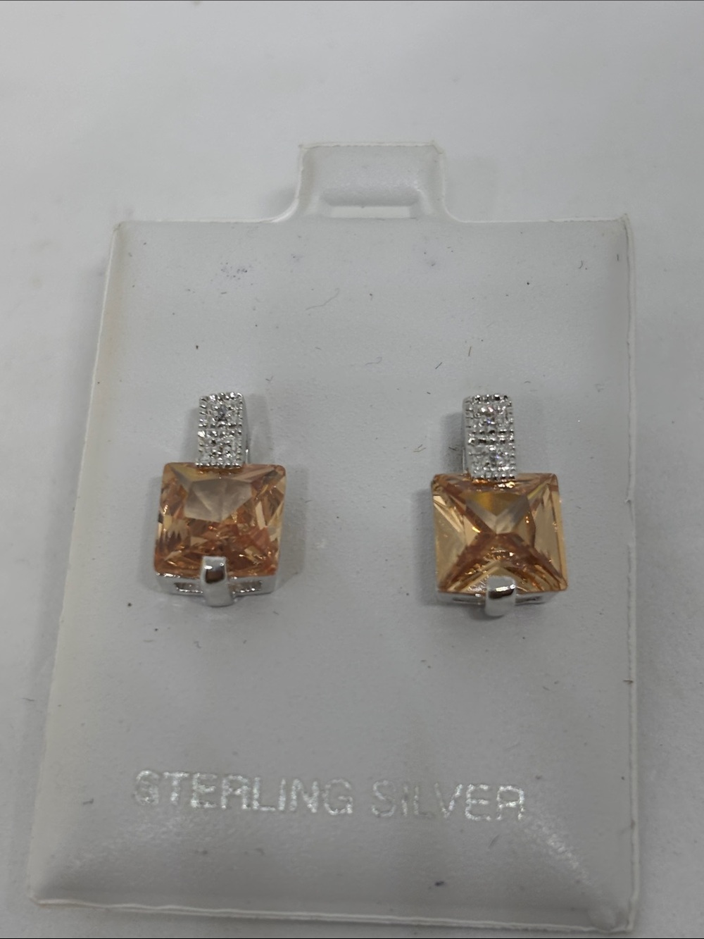 Sterling Silver square champagne color Square cubic zirconia Earrings